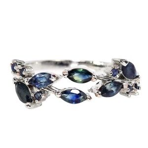 Elegant Genuine Blue Sapphire Marquise 1.10Ct 925 Sterling Silver Ring Size 9.50